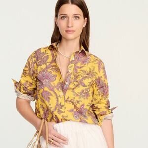 J. Crew Collection Classic Fit Poplin Popover Top in Ratti Golden Paisley Sz 10